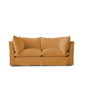 Coco 2.5 seater sofa with Self Piped Knife Edge cushion in Cotton Linen Sunflower - Hand Made in USA