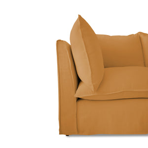 Coco 2.5 seater sofa with Self Piped Knife Edge cushion in Cotton Linen Sunflower - Hand Made in USA