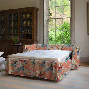 Coco 2.5 seater sleeper sofa with Knife Edge cushion in English Garden Coral Orange  - Hand Made in USA