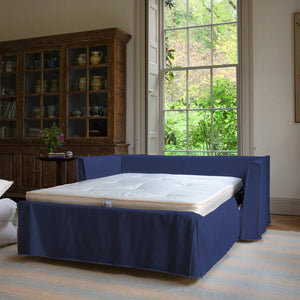 Coco 2.5 seater sleeper sofa with Self Piped Knife Edge cushion in Cotton Linen Inkspot  - Hand Made in USA