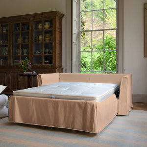 Coco 2.5 seater sleeper sofa with Self Piped Knife Edge cushion in Cotton Linen Rosedale - Hand Made in USA