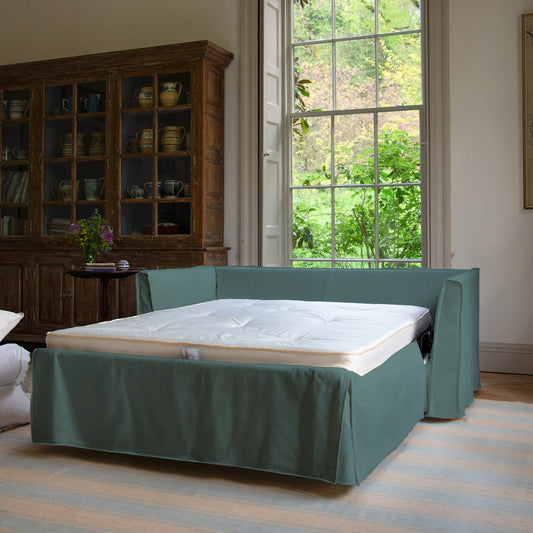 Coco 2.5 Seater Sofa Bed in Cerulean Linen - Hand Made in USA