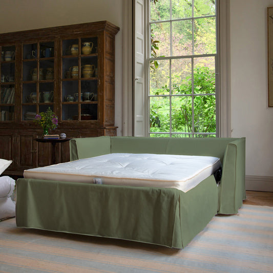 Coco 2.5 Seater Sofa Bed in Moss Linen - Hand Made in USA