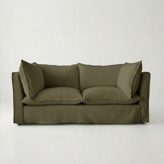 Coco 2.5 seater sofa with Knife Edge cushion in Beatrice Olive - Hand Made in USA