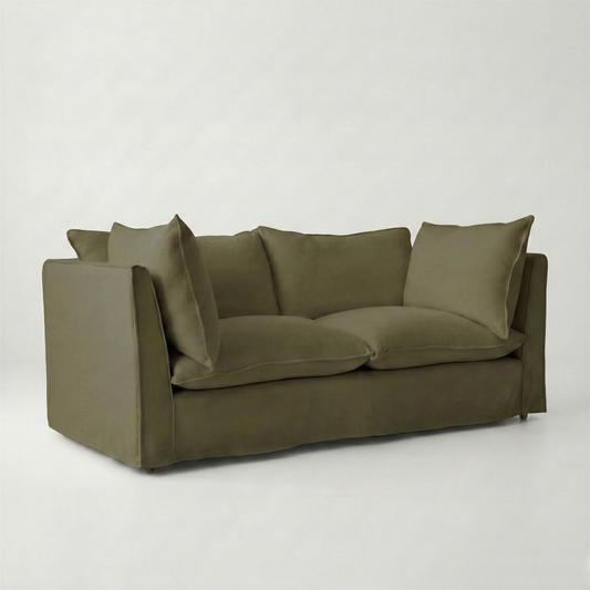 Coco 2.5 seater sofa with Knife Edge cushion in Beatrice Olive - Hand Made in USA