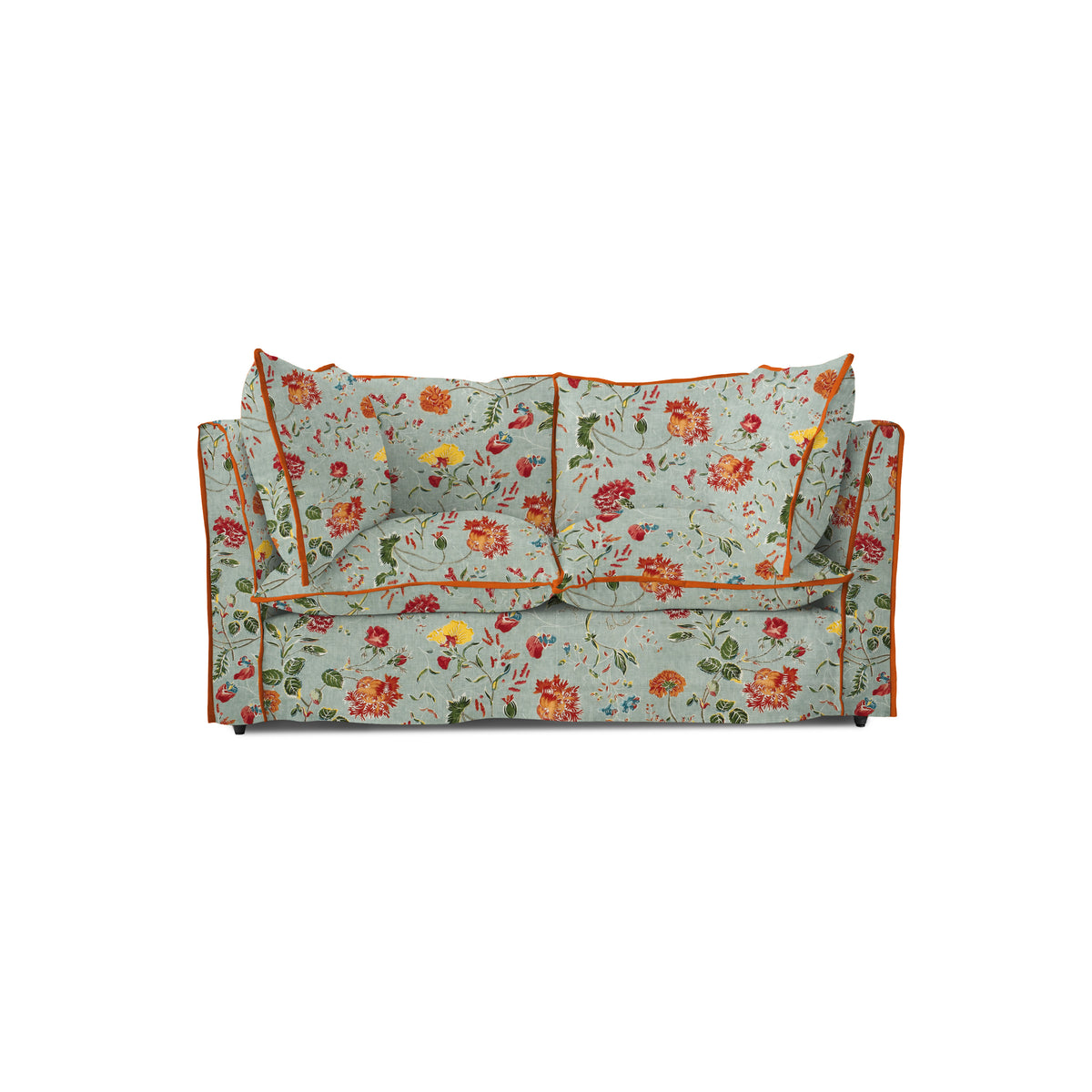 Coco 2 seater sofa with Contrast Welt Knife Edge cushion in Andrew Martin Wildwood Duck Egg - Hand Made in USA