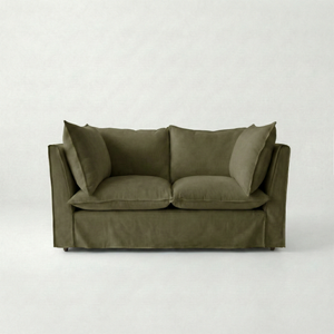 Coco 2 seater sofa with Knife Edge cushion in Beatrice Olive - Hand Made in USA