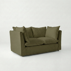 Coco 2 seater sofa with Knife Edge cushion in Beatrice Olive - Hand Made in USA