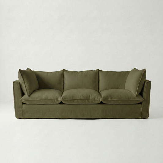 Coco 3.5 seater sofa with Knife Edge cushion in Beatrice Olive - Hand Made in USA