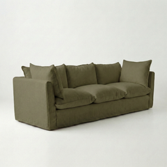 Coco 3.5 seater sofa with Knife Edge cushion in Beatrice Olive - Hand Made in USA