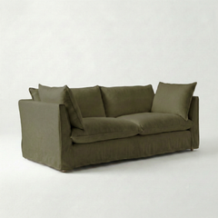 Coco 3 seater sofa with Knife Edge cushion in Beatrice Olive - Hand Made in USA