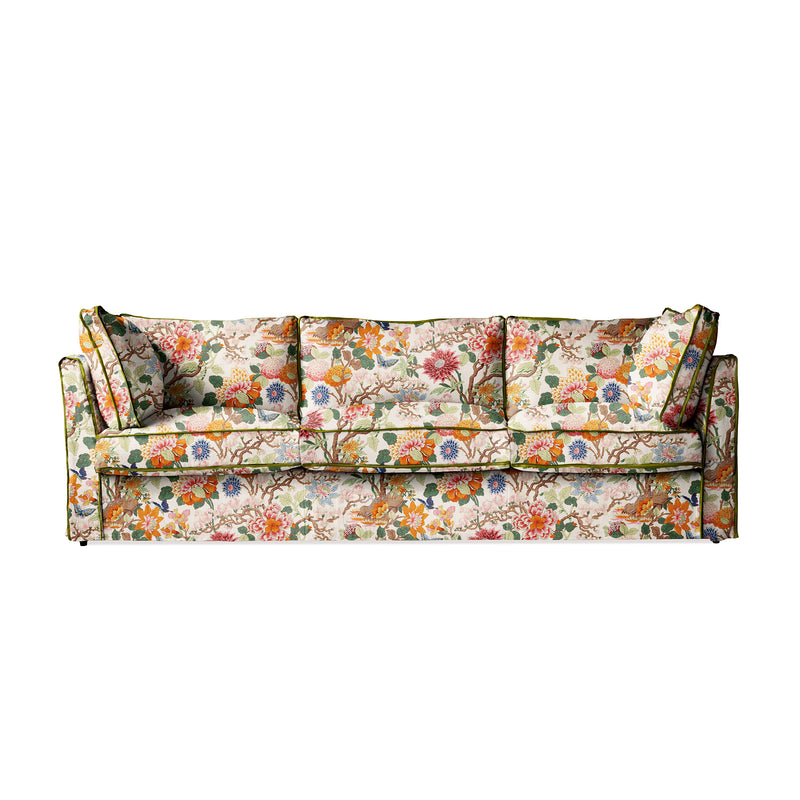 Coco 4 seater sofa with Contrast Welt Box Edge cushion in Magnolia Cream Blue - Hand Made in USA