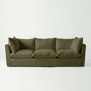 Coco 4 seater sofa with Knife Edge cushion in Beatrice Olive - Hand Made in USA