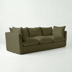 Coco 4 seater sofa with Knife Edge cushion in Beatrice Olive - Hand Made in USA