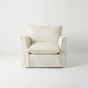 Coco Armchair with Self Piped Knife Edge cushion in Cotton Linen Cool Coconut  - Hand Made in USA