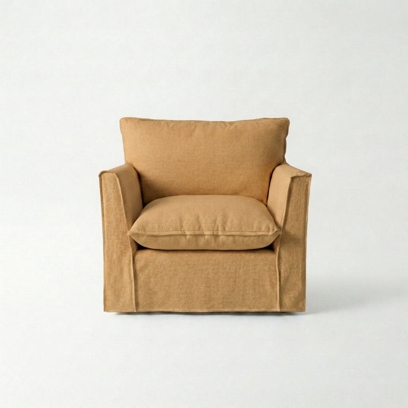 Coco Armchair with Self Piped Knife Edge cushion in Cotton Linen Sunflower  - Hand Made in USA