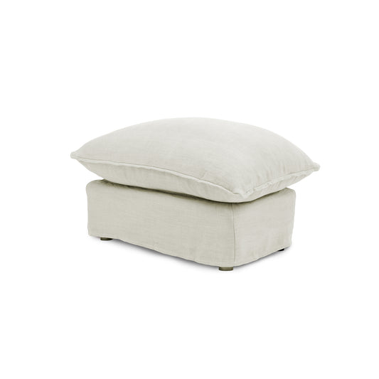 Coco Footstool with Self Piped Knife Edge cushion in Cotton Linen Cool Coconut - Hand Made in USA