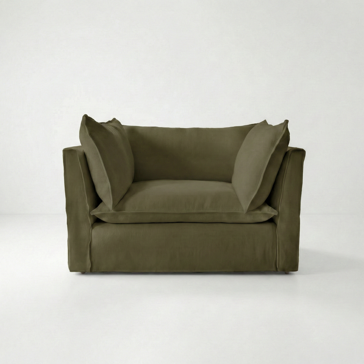Coco Loveseat with Knife Edge cushion in Beatrice Olive  - Hand Made in USA
