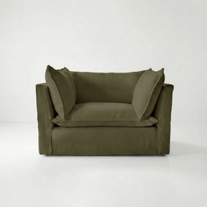 Coco Loveseat with Knife Edge cushion in Beatrice Olive  - Hand Made in USA