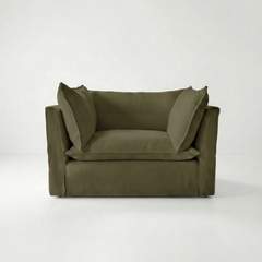 Coco Loveseat with Knife Edge cushion in Beatrice Olive  - Hand Made in USA