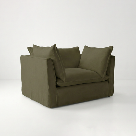 Coco Loveseat with Knife Edge cushion in Beatrice Olive  - Hand Made in USA