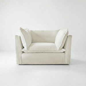 Coco Loveseat with Self Piped Knife Edge cushion in Cotton Linen Cool Coconut - Hand Made in USA