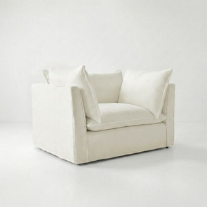 Coco Loveseat with Self Piped Knife Edge cushion in Cotton Linen Cool Coconut - Hand Made in USA