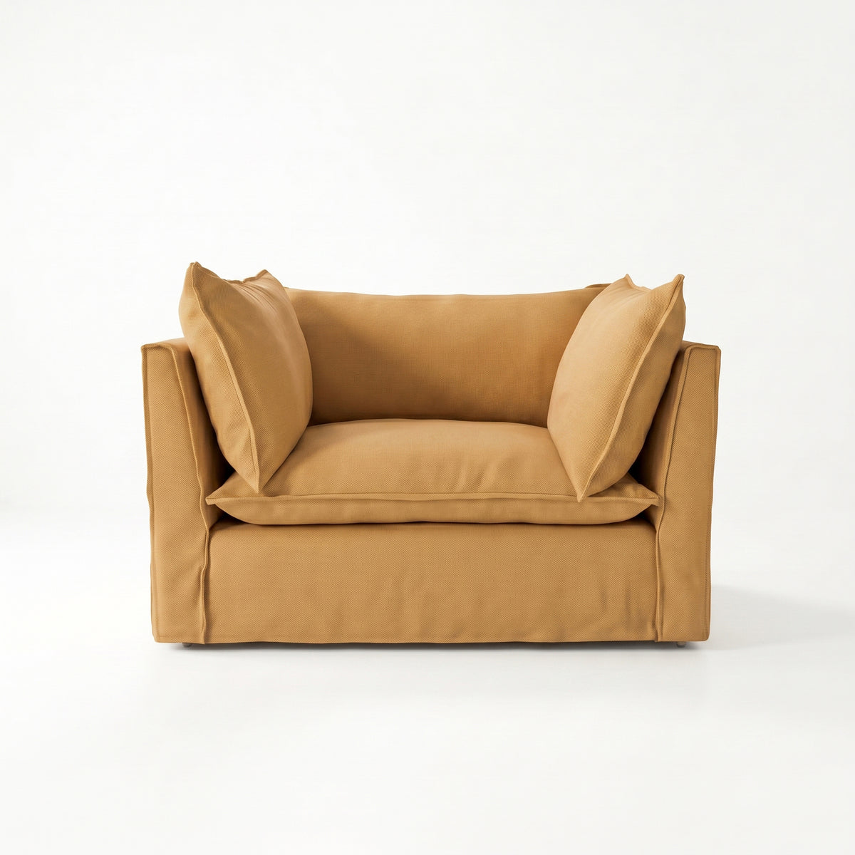 Coco Loveseat with Self Piped Knife Edge cushion in Cotton Linen Sunflower - Hand Made in USA