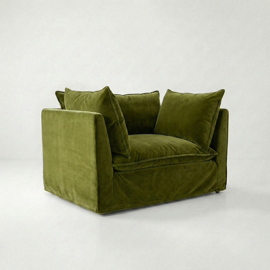 Coco Loveseat with Self Piped Knife Edge cushion in Pelham Moss Velvet  - Hand Made in USA