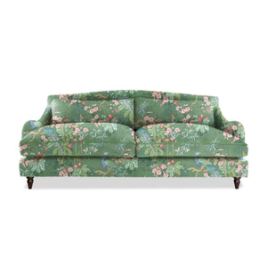 Felix 4 seater sofa in Natural Linen Belleville Juniper with Velvet Trim - Hand Made in USA