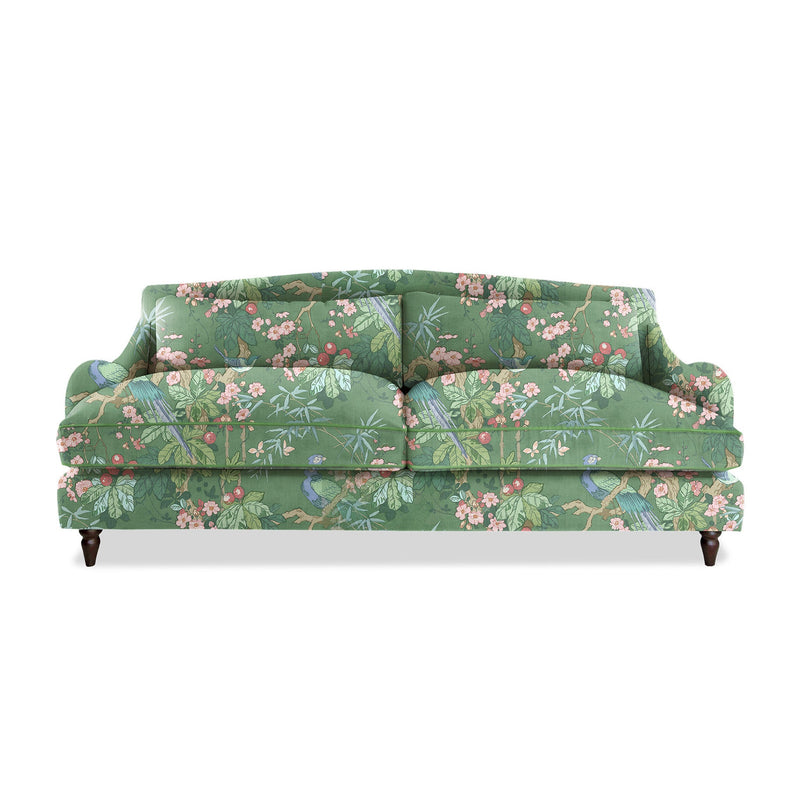 Felix 4 seater sofa in Natural Linen Belleville Juniper with Velvet Trim - Hand Made in USA