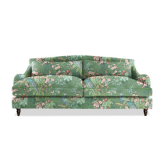 Felix 4 seater sofa in Natural Linen Belleville Juniper with Velvet Trim - Hand Made in USA