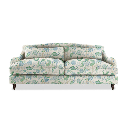 Felix 4 seater sofa in Natural Linen Kitty Blue Green - Hand Made in USA