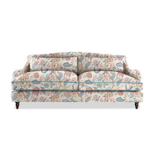Felix 4 seater sofa in Natural Linen Kitty Indian Summer with Velvet Trim - Hand Made in USA