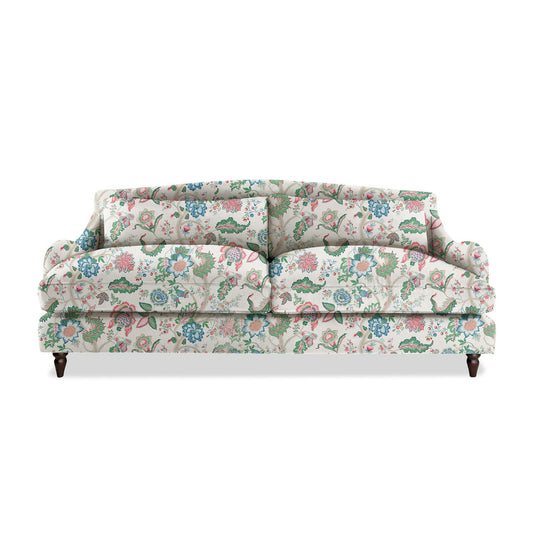 Felix 4 seater sofa in Natural Linen Kitty Spring Green - Hand Made in USA