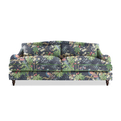 Felix 4 seater sofa in Natural Linen Belleville Navy with Velvet Trim - Hand Made in USA