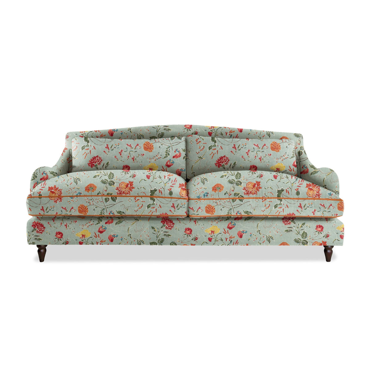 Felix 4 seater sofa in Natural Linen Wildwood Duck Egg with Velvet Trim - Hand Made in USA
