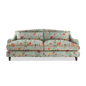 Felix 4 seater sofa in Natural Linen Wildwood Duck Egg with Velvet Trim - Hand Made in USA