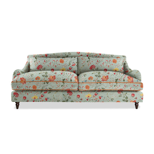 Felix 4 seater sofa in Natural Linen Wildwood Duck Egg with Velvet Trim - Hand Made in USA