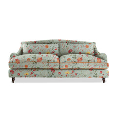 Felix 4 seater sofa in Natural Linen Wildwood Duck Egg with Velvet Trim - Hand Made in USA