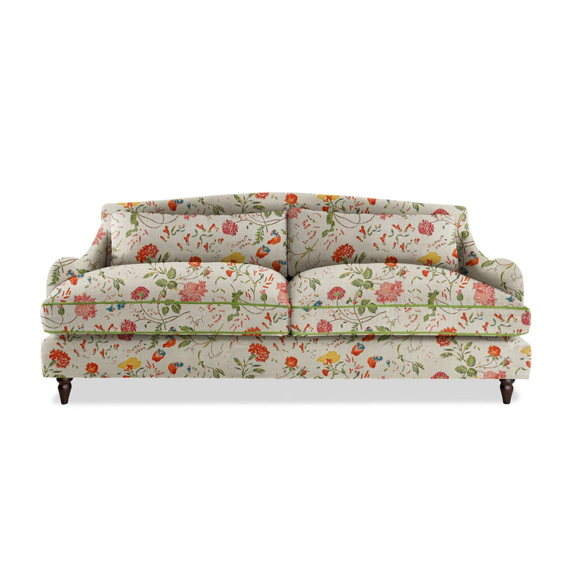 Felix 4 seater sofa in Natural Linen Wildwood Ivory with Velvet Trim - Hand Made in USA