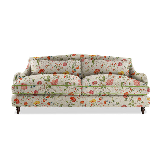 Felix 4 seater sofa in Natural Linen Wildwood Ivory with Velvet Trim - Hand Made in USA