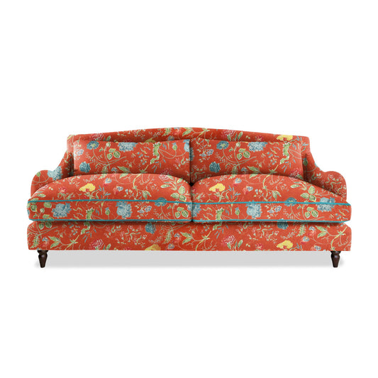 Felix 4 seater sofa in Natural Linen Wildwood Pumpkin with Velvet Trim - Hand Made in USA