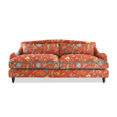 Felix 4 seater sofa in Natural Linen Wildwood Pumpkin with Velvet Trim - Hand Made in USA
