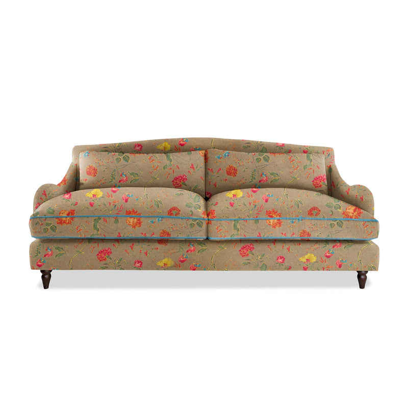 Felix 4 seater sofa in Natural Linen Wildwood Twig with Velvet Trim - Hand Made in USA