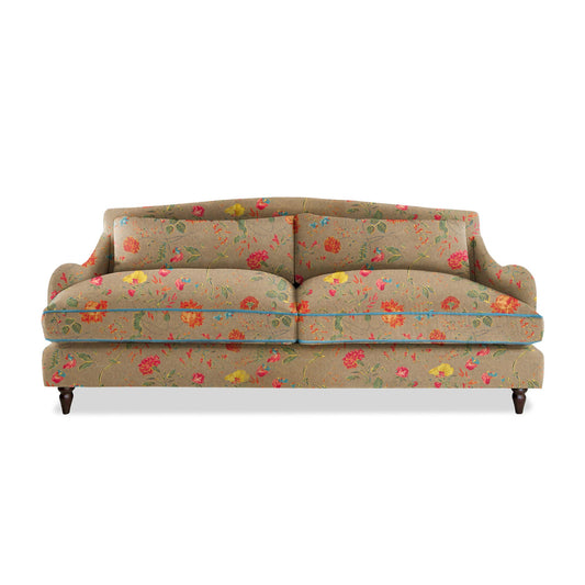 Felix 4 seater sofa in Natural Linen Wildwood Twig with Velvet Trim - Hand Made in USA