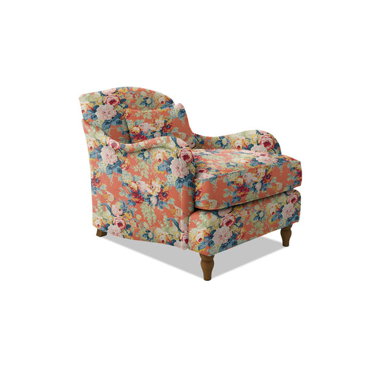 Felix Armchair with Fixed Back in Natural Linen Coral Orange - Hand Made in USA