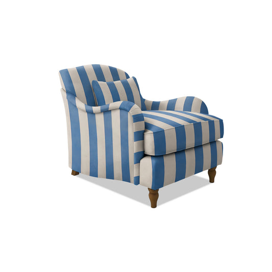 Felix Armchair with Fixed Back in Cornish Blue Stripes - Hand Made in USA