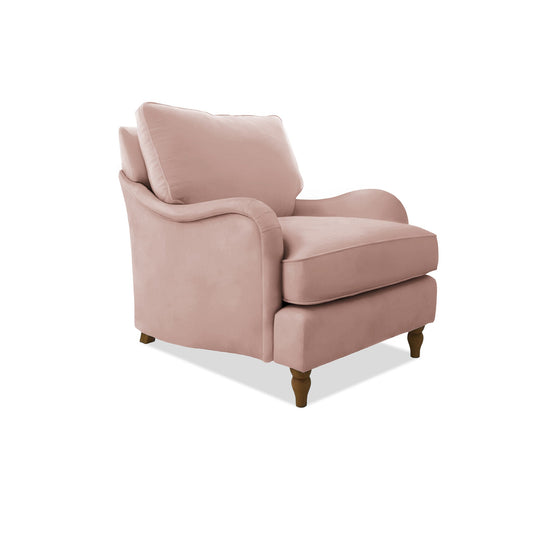 Felix Armchair with Loose Back Cushion in Dusky Pink Linen - Hand Made in USA