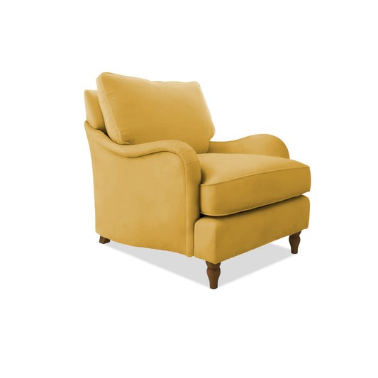 Felix Armchair with Loose Back Cushion in Ochre Linen - Hand Made in USA